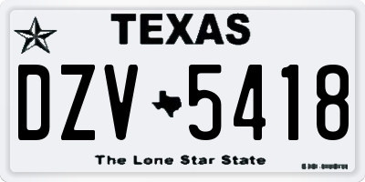 TX license plate DZV5418