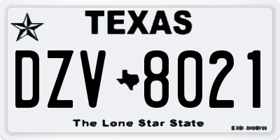 TX license plate DZV8021