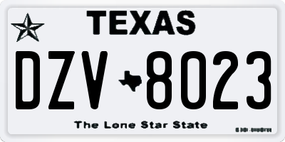 TX license plate DZV8023