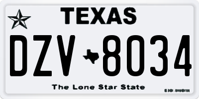 TX license plate DZV8034