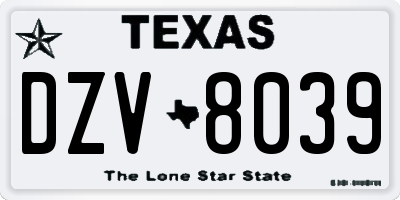TX license plate DZV8039