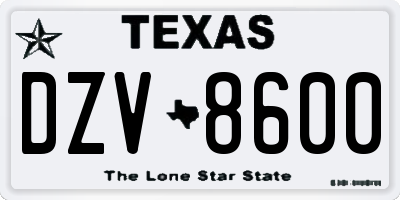 TX license plate DZV8600