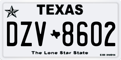 TX license plate DZV8602