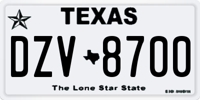 TX license plate DZV8700