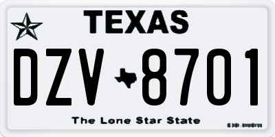 TX license plate DZV8701