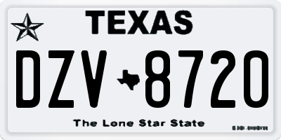 TX license plate DZV8720