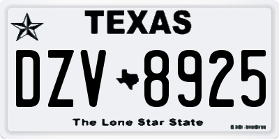 TX license plate DZV8925