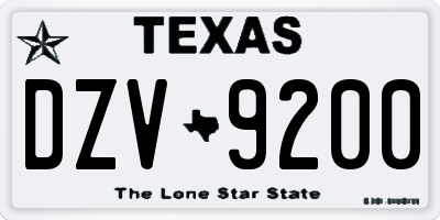 TX license plate DZV9200