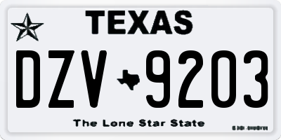 TX license plate DZV9203