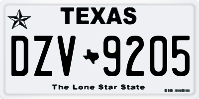 TX license plate DZV9205