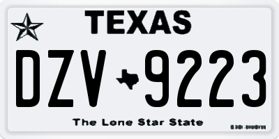 TX license plate DZV9223