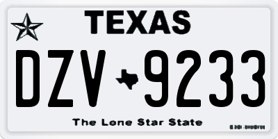 TX license plate DZV9233