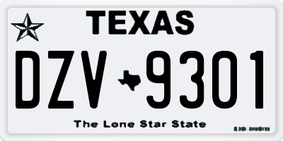 TX license plate DZV9301