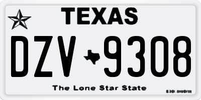 TX license plate DZV9308