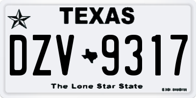 TX license plate DZV9317