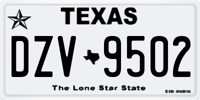 TX license plate DZV9502