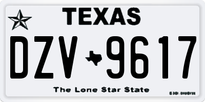 TX license plate DZV9617