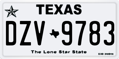 TX license plate DZV9783