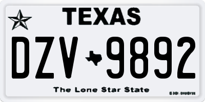 TX license plate DZV9892