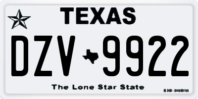 TX license plate DZV9922