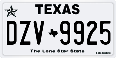 TX license plate DZV9925