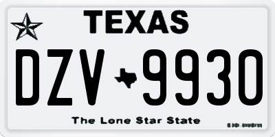 TX license plate DZV9930