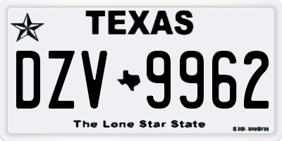 TX license plate DZV9962