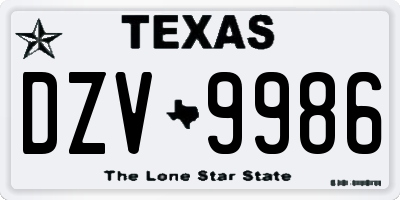 TX license plate DZV9986