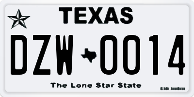 TX license plate DZW0014