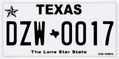 TX license plate DZW0017