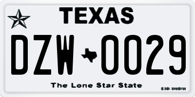 TX license plate DZW0029