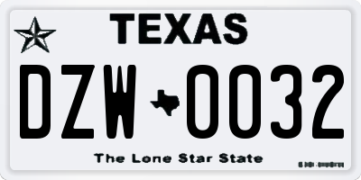 TX license plate DZW0032