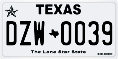TX license plate DZW0039