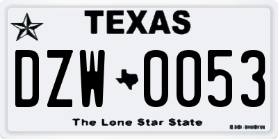 TX license plate DZW0053