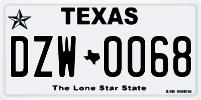 TX license plate DZW0068