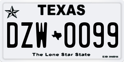 TX license plate DZW0099