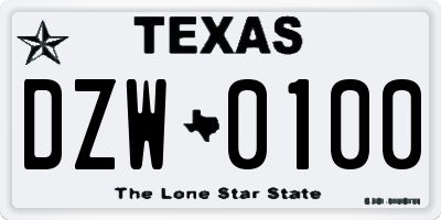 TX license plate DZW0100