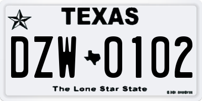 TX license plate DZW0102
