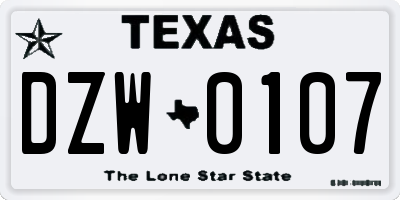 TX license plate DZW0107