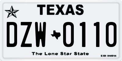 TX license plate DZW0110
