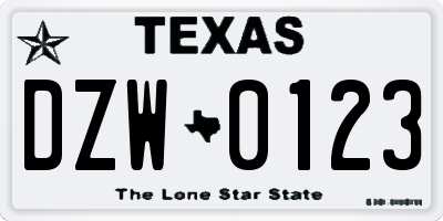 TX license plate DZW0123