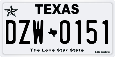 TX license plate DZW0151