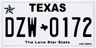 TX license plate DZW0172