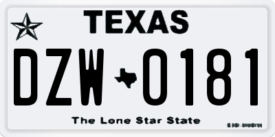 TX license plate DZW0181