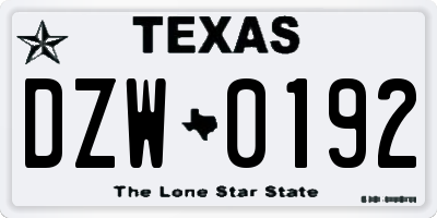 TX license plate DZW0192