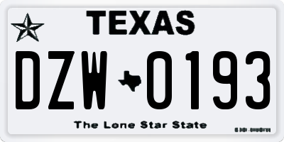 TX license plate DZW0193