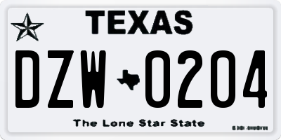 TX license plate DZW0204