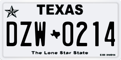 TX license plate DZW0214