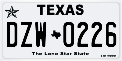 TX license plate DZW0226