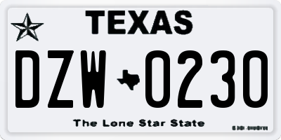 TX license plate DZW0230